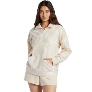 Roxy Sweet Shade 1/2 Zip Pullover Fleece Tapioca Palmy Days - Size Large